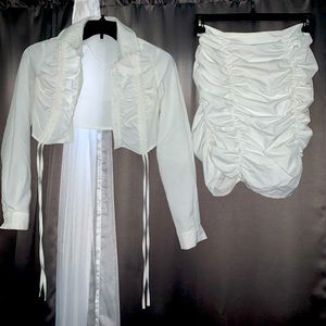 White Ruched Skirt Set